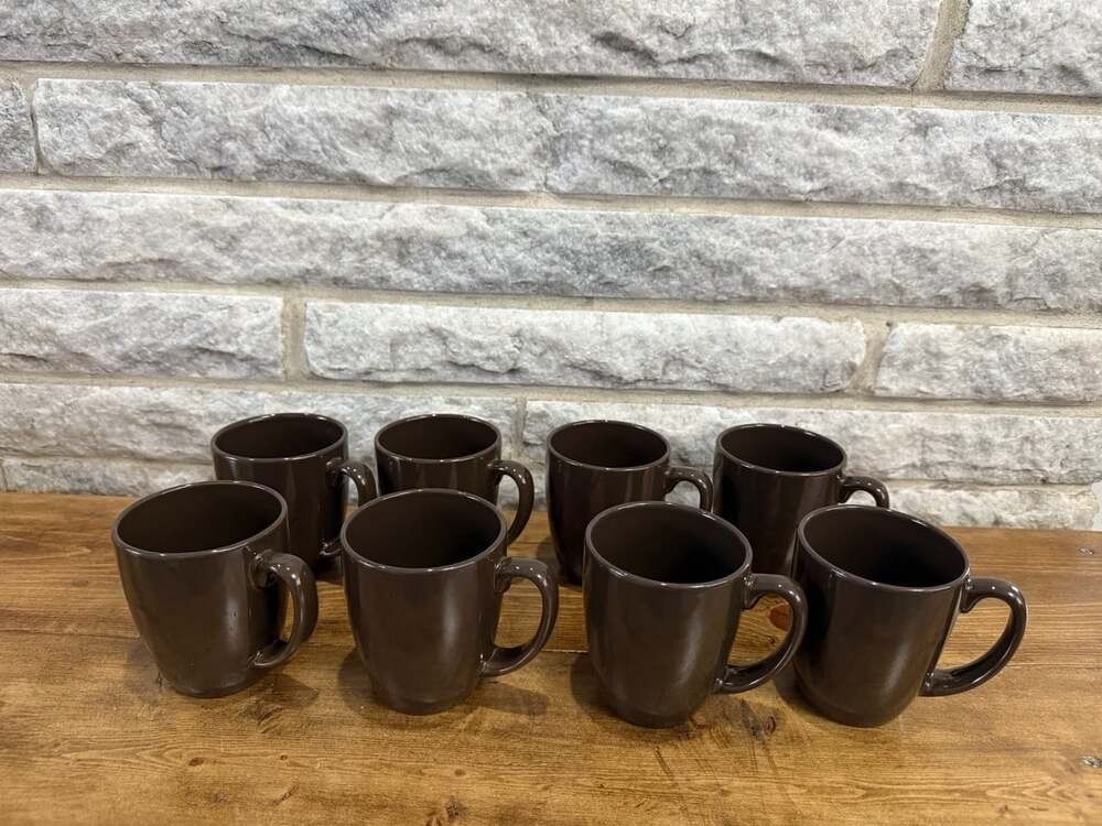 Corelle Coordinates Stoneware Chocolate Brown Set Of 8 Coffee/Tea Mugs Vintage